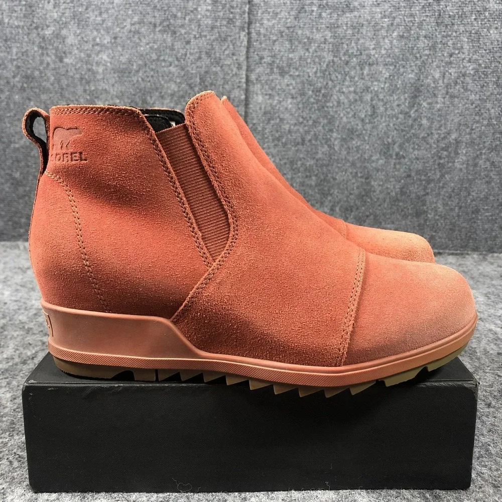 Sorel Boots‎ Womens 9.5 Orange Suede Wedge Chelsea Ankle Booties NL4910-849